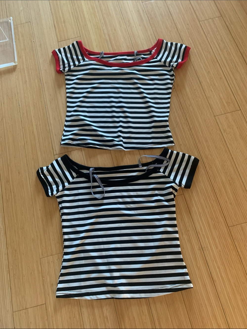 2 -Striped Off-Shoulder Women’s Top - Black & White